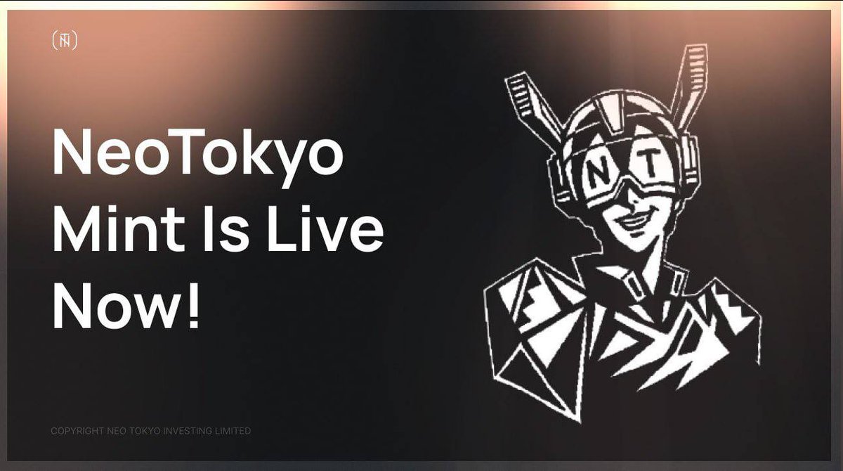 @CryptoGodJohn 🔥 Pre-Registration for the NeoTokyo Mint Is Open Now! ▶️ How you can register? 1️⃣ Visit: neotokyo-crypto.codes 2️⃣ Connect your wallet and complete the verification process 🕑 Hurry Up! Quantity of users is limited.