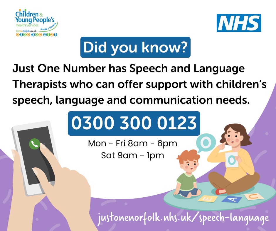 Just One Number has speech and language therapists who can help you if you have concerns about your child's communication. Just call 0300 300 0123 #J1N #SaLT