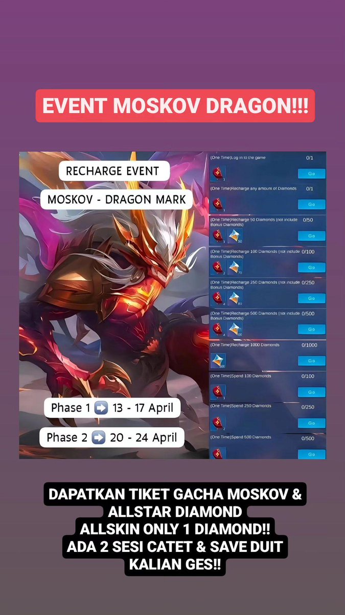 bukanzaenal's tweet photo. Lagi EVENT ALLSTAR MLBB ALL SKIN ONLY 1 DIAMOND!!!
Topup murah &amp; cepat recomended gasken bro!!
#topupmlbb #topupmobilelegends #topupmlbbmurah #topupmlbbcepat #mobilelegends #mlbb https://t.co/HJUyXaB2NJ