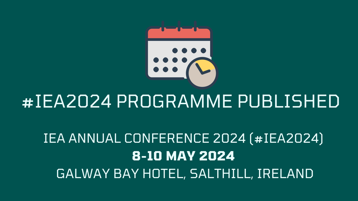 📢 The 3-day 37th IEA Annual Conference #IEA2024 (host @econgalway ) is coming soon and the programme is now available! 🥳 📅 8-10 May 2024 📍 Galway Bay Hotel, Salthill, Galway 🎟️ Registration iea2024.exordo.com 🗒️ Programme (and more) bit.ly/IEAConf2024 👏