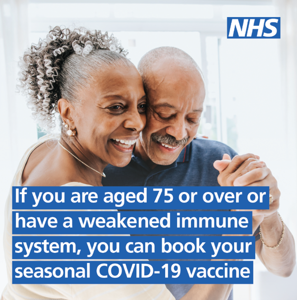If you are aged 75 or over or have a weakened immune system, you can now book your seasonal COVID-19 vaccine online or on the NHS App.

👉 Visit nhs.uk/book-vaccine