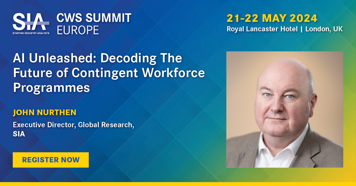 At this year's #CWSSummit Europe, SIA’s @JohnNurthen will discuss the impact of #AI on the #contingent workforce landscape. From candidate attraction to #talent acquisition, John will explore the extreme power AI is bringing to the table: cwssummitwe.eu