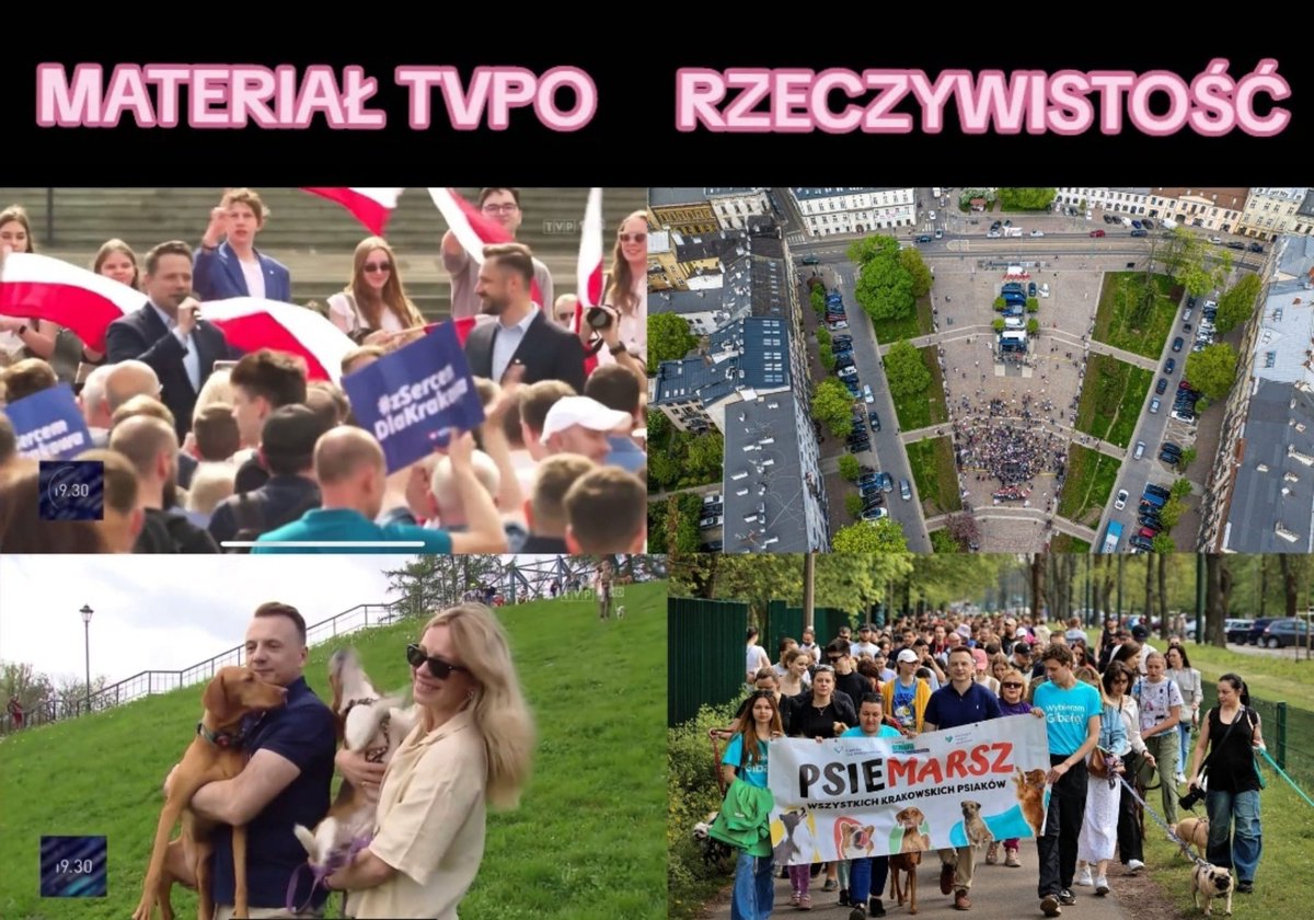 'Propagandowa zupa' TVO w praktyce - Kraków

Oszukujemy widzów, że u kandydata PO były tłumy (mimo że była garstka), a kandydat konkurencji jest osamotniony (stoi sobie sam z żoną i psem, mimo że na jego evencie była masa mieszkańców).

zdjęcia za @cojestnietakzkr