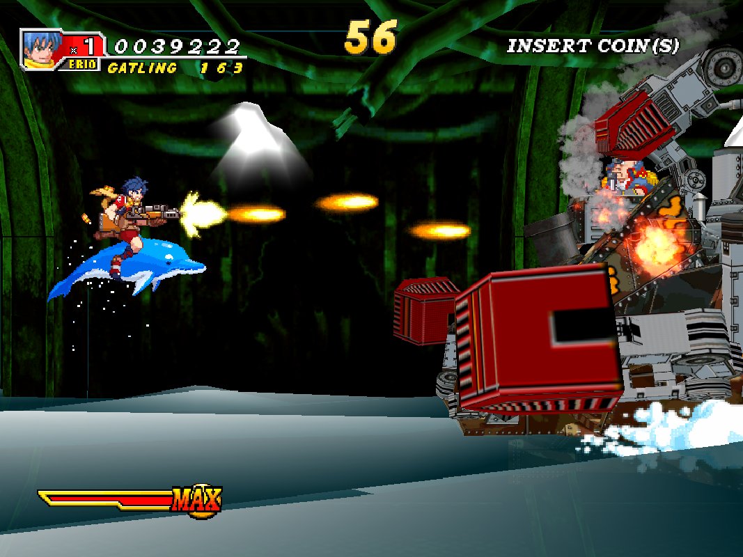 BuscandoElWarp's tweet photo. El juego del día: #DolphinBlue (#Atomiswave)
Creador: #Sammy 2003
Con clara inspiración en Metal Slug este juego cumple con su objetivo: seleccionar a Eiro o a Ann que de vez en cuando montan a su delfín y disparar miles de balas a cuanto enemigo se te cruce para salvar al mundo. https://t.co/QRSWiHKARi
