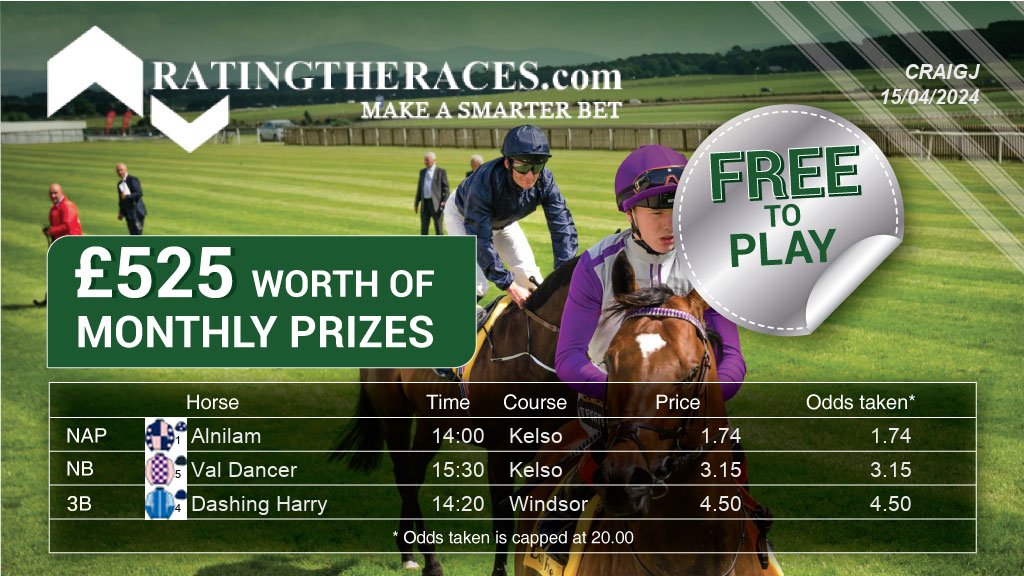 My #RTRNaps are: Alnilam @ 14:00 Val Dancer @ 15:30 Dashing Harry @ 14:20 Sponsored by @RatingTheRaces - Enter for FREE here: bit.ly/NapCompFreeEnt…