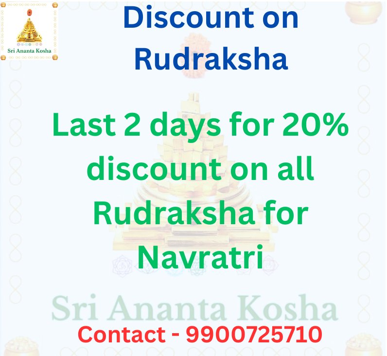 Jai ShaktiShiv 🙏 🙏🙏🙏🙏 Last 2 days for the 20% discount on all Rudraksha. 🙏🙏🙏🙏 #Shiv #Shakti #Rudraksha #Navratri #Astrology