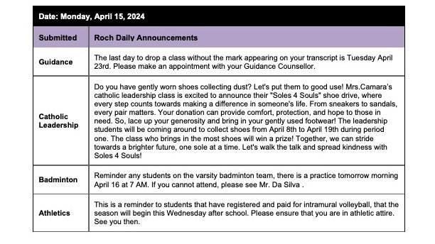 St. ROCH Daily Announcements tweet media