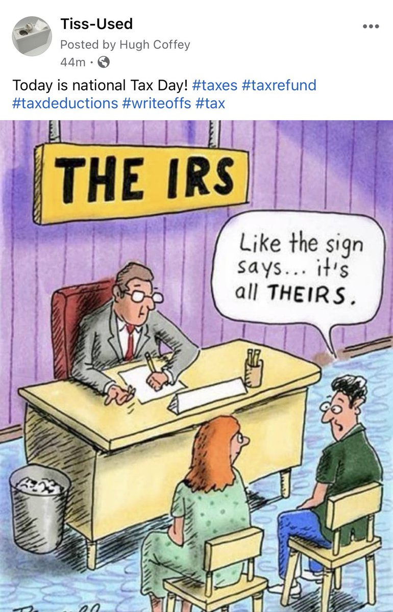 CoffeyHugh's tweet photo. Today is national Tax Day! #taxes #taxrefund #taxdeductions #writeoffs #tax https://t.co/LKrvXTIrf1