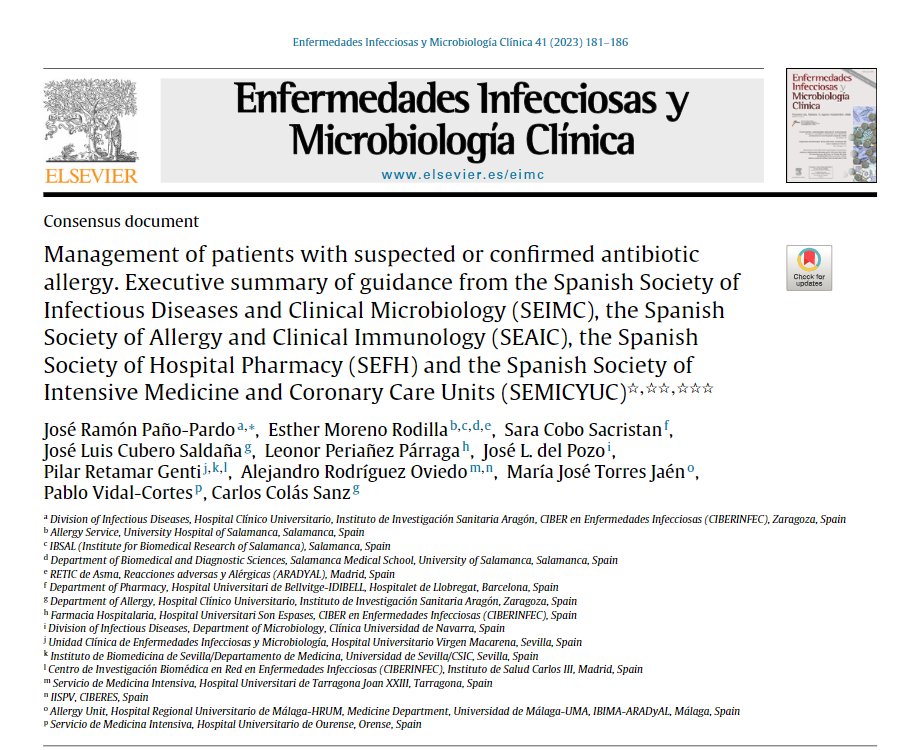 📌Para desetiquetar falsas alergias a betalactámicos la @AEMPSGOB recomienda seguir las recomendaciones de la👉👉 Guía de práctica clínica elaborada por la @SEIMC_ la @SEAIC_Alergia la @sefh_ @GrupoAFinf_SEFH y la @semicyuc sobre el manejo de personas con alergia a antibióticos