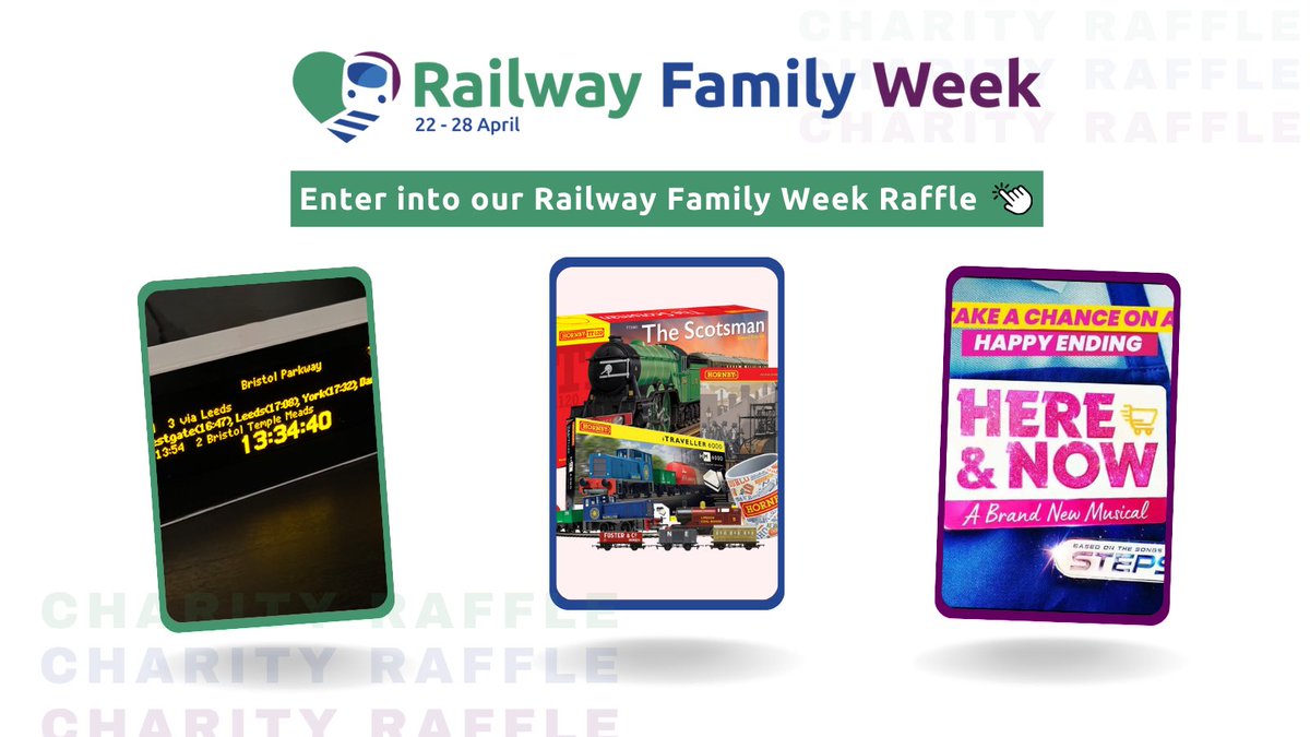 The @RBF1858 Railway Family Week Raffle is back! This year the RBF have 3 incredible prizes up for grabs including tickets to ‘Here & Now’, the @OfficialSteps Musical! Purchase a raffle ticket for just £5: go.eventgroovefundraising.com/railwayfamily. Please do support this if you can! Good luck!
