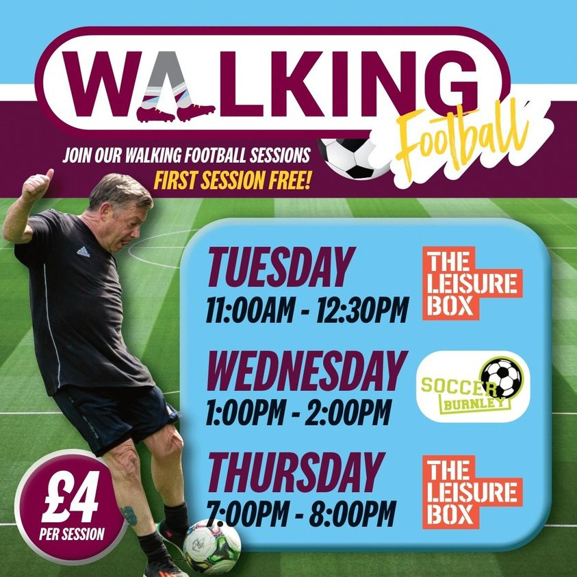 One of the most popular sessions we run at The Leisure Box is Burnley FC in the Community's Walking Football⚽️ We now have three opportunities every week to get involved so come down to as many sessions as you want - your first session is completely free! 🙌