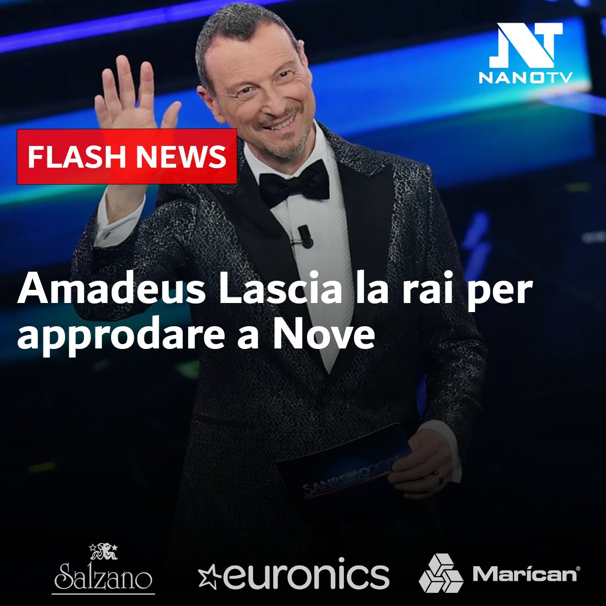 #FlashNews - Oggi è arrivata la conferma ufficiale: dopo vent'anni di successi, #Amadeus lascia la #Rai per approdare a Nove, il canale di Warner Bros. Discovery.
#NanoTV