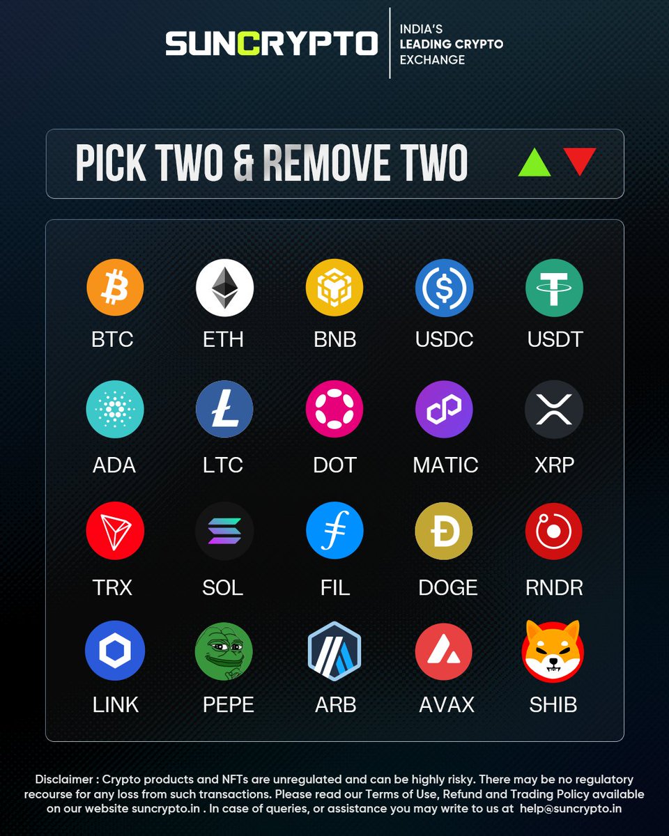 Comment below👇 which two coins you'd pick and remove. 👍👎 #SunCrypto #Bitcoin #cryptocurrency #CryptoNews