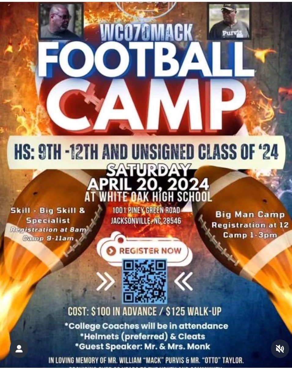 Compete vs some of the best talent in NC! Several colllege programs in attendance, be coached by former NFL players, and your numbers sent to countless other college programs! @JDNsports