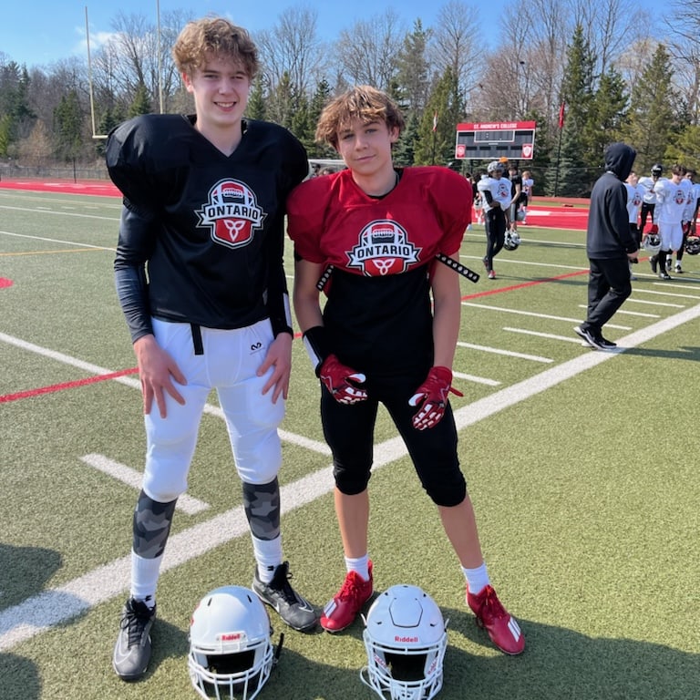 rickyribsbrooks's tweet photo. Congrats to my younger son Jacob(red) on a great performance at yesterday's Team Ontario tryouts. Your hard work and dedication to the sport is showing on the field. #receiver #football #Ontario #BillCrothersColts @jacobbrooks123 @FootballOntario @Aiden_BrooksQB https://t.co/DJ9IJ2xE1Q