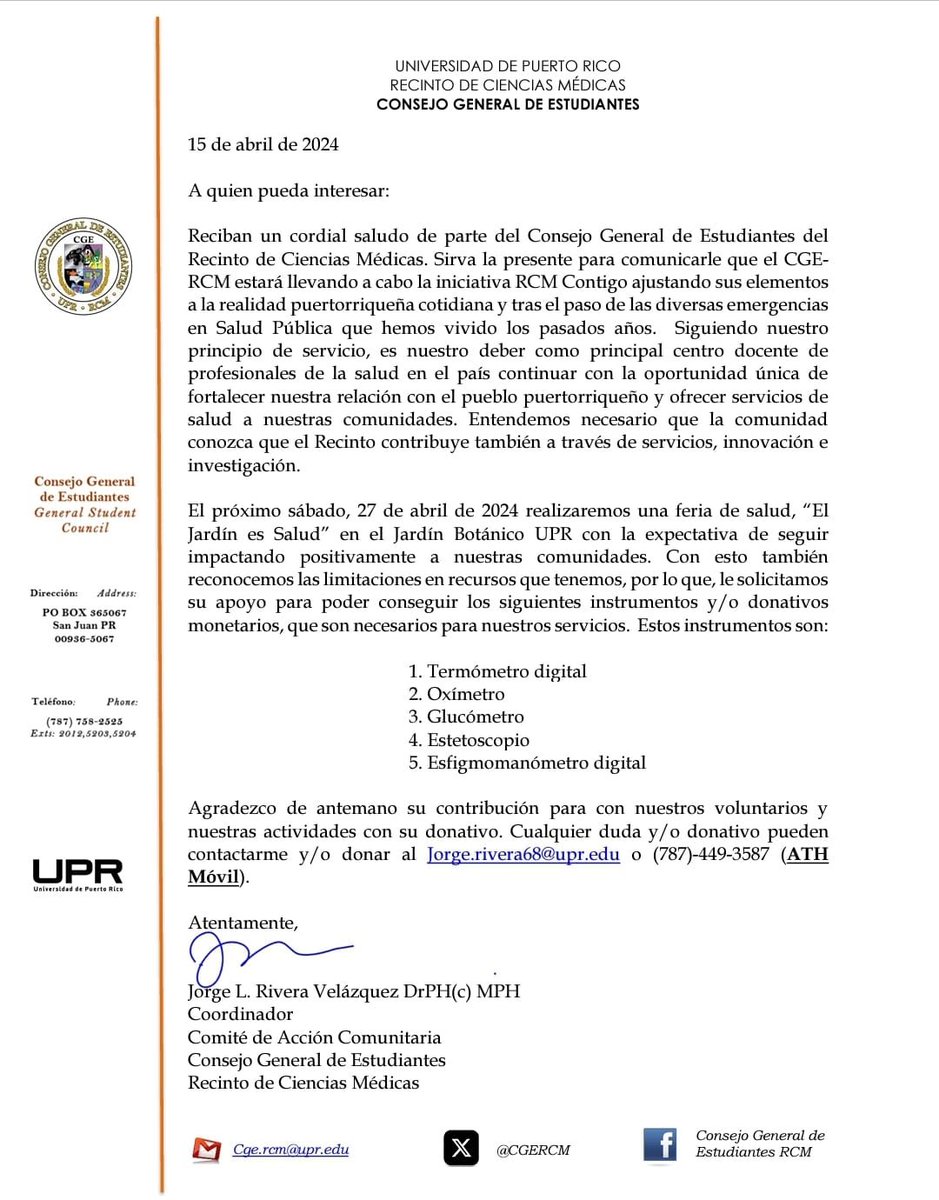 Buen día, agradeceremos el apoyo que puedan brindarnos para conseguir estos instrumentos y/o cualquier aportación monetaria para cubrirlos gastos relacionados. 

#SaludPública #RCMpresente