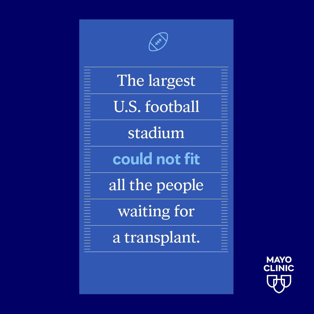 Even the largest U.S. football stadium could not fit the over 100,000 people waiting for a transplant. Support the team and share why organ donation is so important. #DonateLifeMonth #OrganDonation mayocl.in/441ty5R