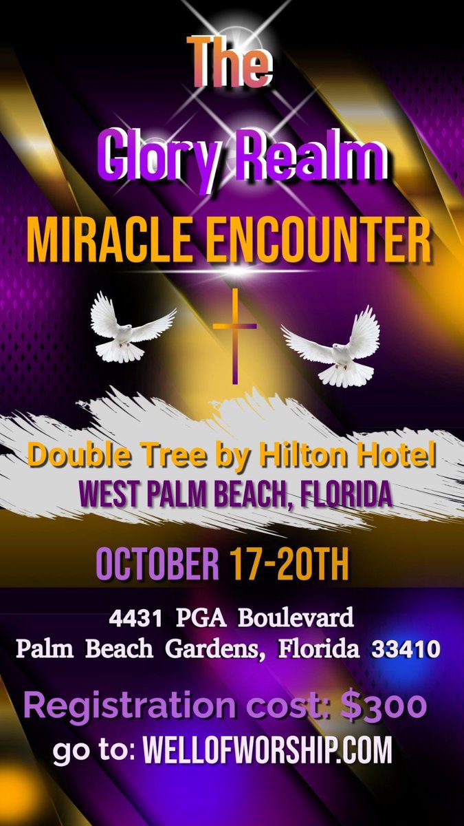 ATTENTION ALL! SAVE THE DATE 📅 
You do not want to miss 2024’ GRME in West Palm Beach, FL!!!! Get ready, October 17-20, 2024 — meet us or beat us there! Whatever you do, be in the place!!!! #ThisOctober #GRME2024 #jointhemovement #wellofworshipglobal #likeandshare #fyp