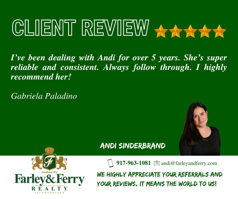 🌟Exciting news! Andi has just earned another fantastic 5-star review!
A huge thank you to our amazing clients for continuously putting their trust in us—it means the world! 
#FiveStarReview #TopNotchService #Gratitude #testimonial #farleyandferry