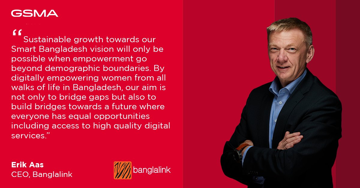 We’re delighted that @banglalinkmela has made a #ConnectedWomen Commitment, ♀️ committing to help accelerate #DigitalInclusion for women in order to close the #MobileGenderGap in 🇧🇩 #Bangladesh. Learn more about this Commitment Partner ➡️ bit.ly/3TCe4lt 

#UKAid #Sida