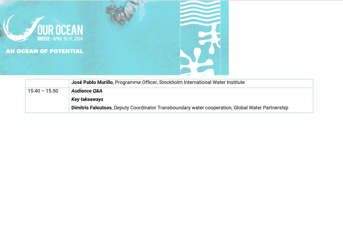 GWPnews's tweet photo. 📢 Happening tomorrow: #Source2Sea action for Healthy #Rivers and a Clean and Healthy #Ocean

- a side event to the 9th #OurOcean Conference in Greece.
 
📅 16 April
🕙 15:00 CEST
📍 Athens, Greece
 
Explore the Our Ocean 2024 Conference 👉 https://t.co/5irymS8xCF https://t.co/ncYIfa6bH1