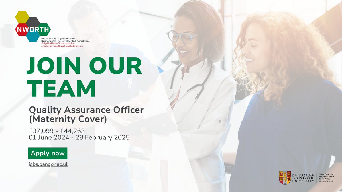 Opportunity📢 We're looking for a Quality Assurance Officer to maintain our #qualitymanagement system, monitor compliance with #clinicaltrial regulations, provide specialist advice to the team, and much more. Interested? Learn more 👉 jobs.bangor.ac.uk @BangorUni #Hiring