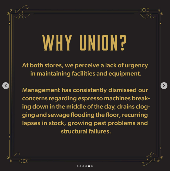 Workers at the local coffee shop/bar, The Wydown, are trying to form a union. These are their reasons: