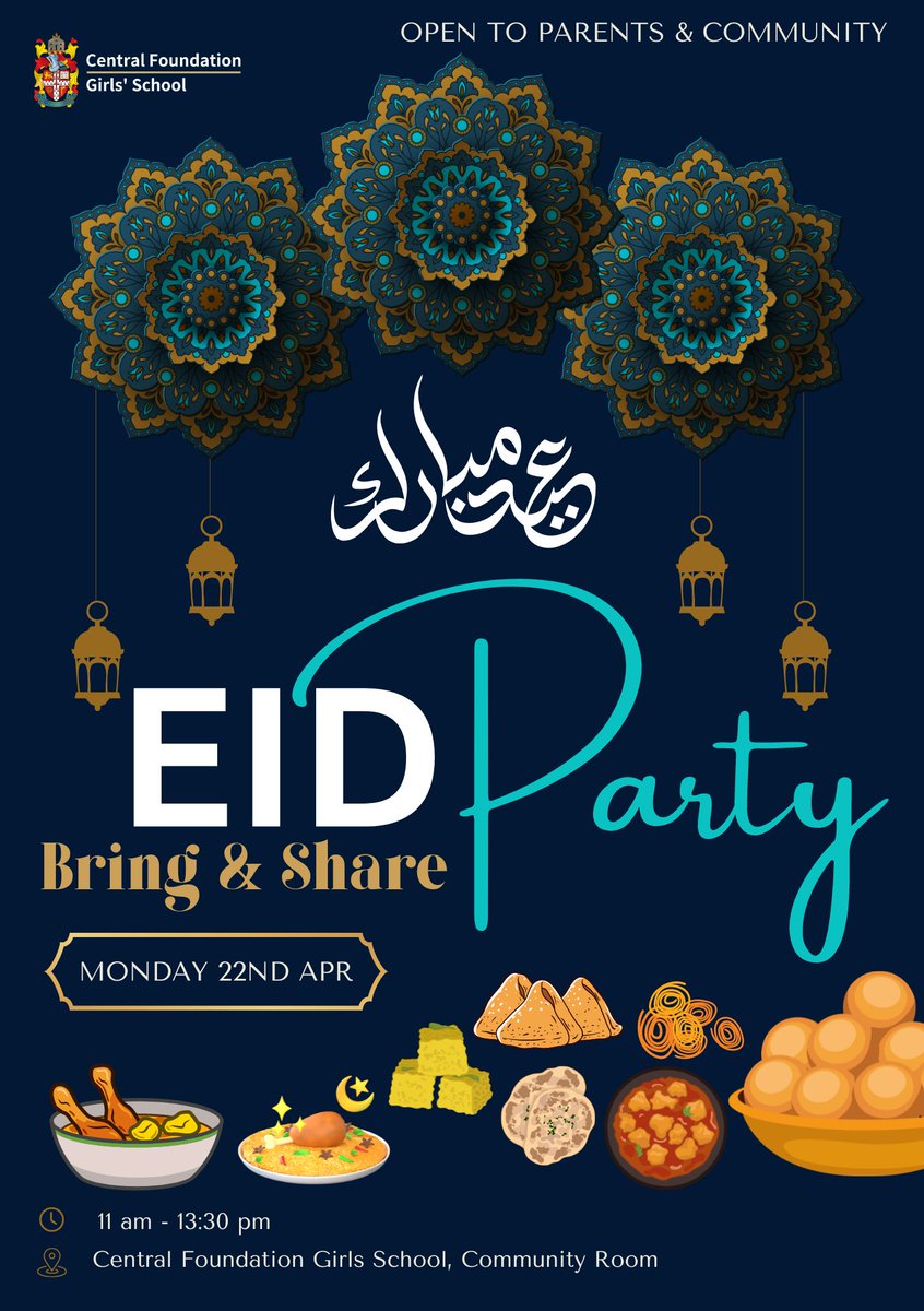 Calling all parents and members of our community! You're invited to join us for a joyous Eid bring-and-share celebration on Mon, April 22nd, from 11:00 - 1:30 pm. Let's come together to celebrate! See you there! #EidCelebration #CommunityGathering