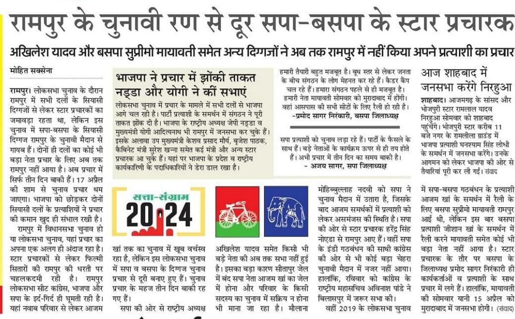 mohithindustan's tweet photo. रामपुर के चुनावी रण से दूर सपा-बसपा के स्टार प्रचारक। https://t.co/hff0m7tPI2