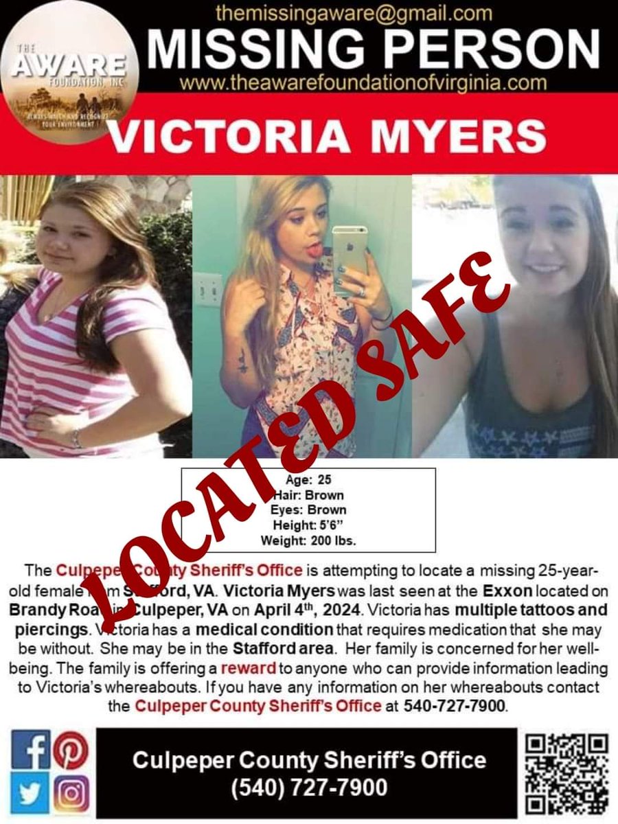 UPDATE: Good morning. Victoria has been located and is SAFE. Thanks again for your help. 
#TheAWAREFoundation