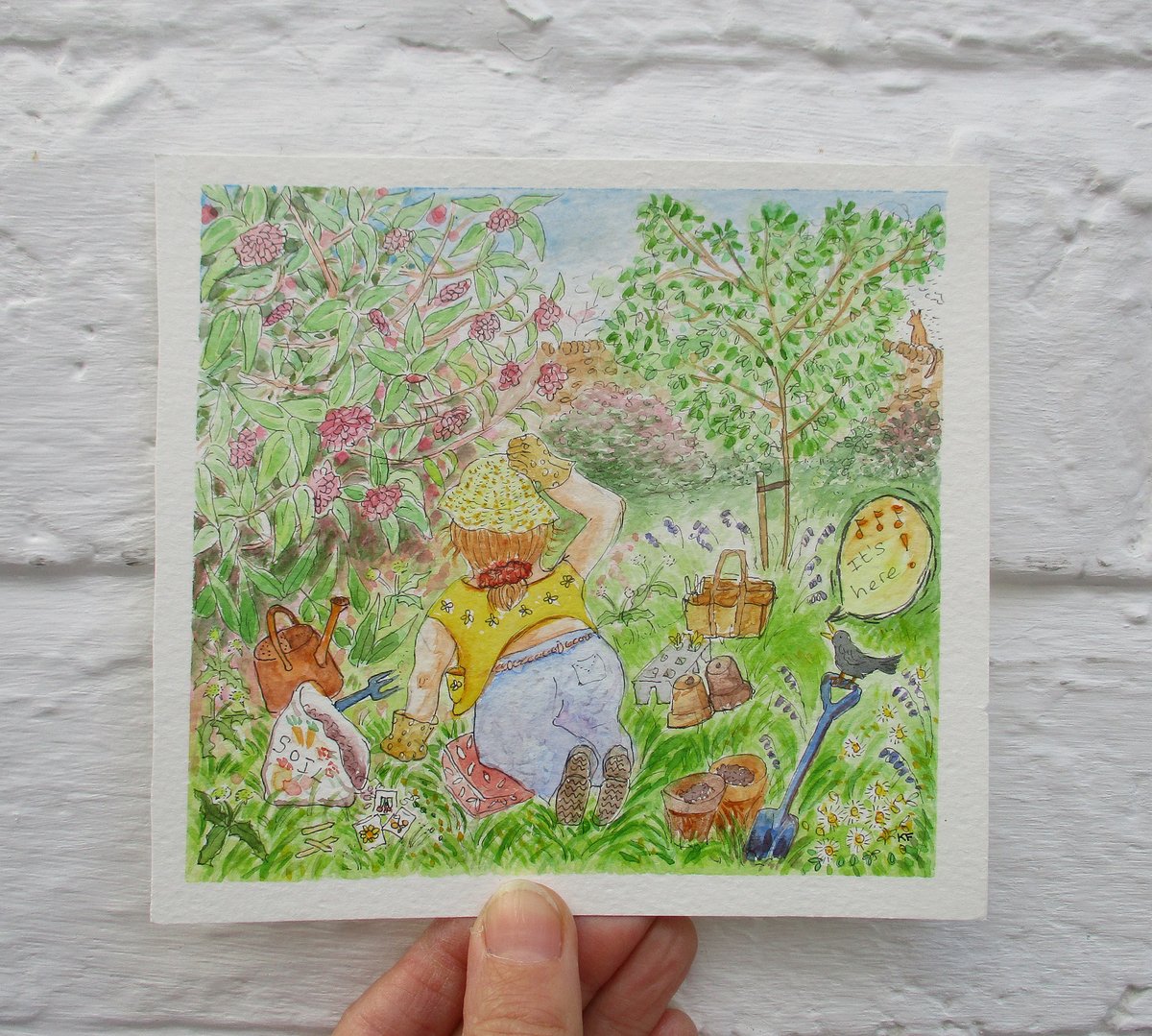 This little lighthearted watercolour painting is now in y folksy shop - it's based on a very familiar scenario, my terrible memory.  #folksyshop #gardenart