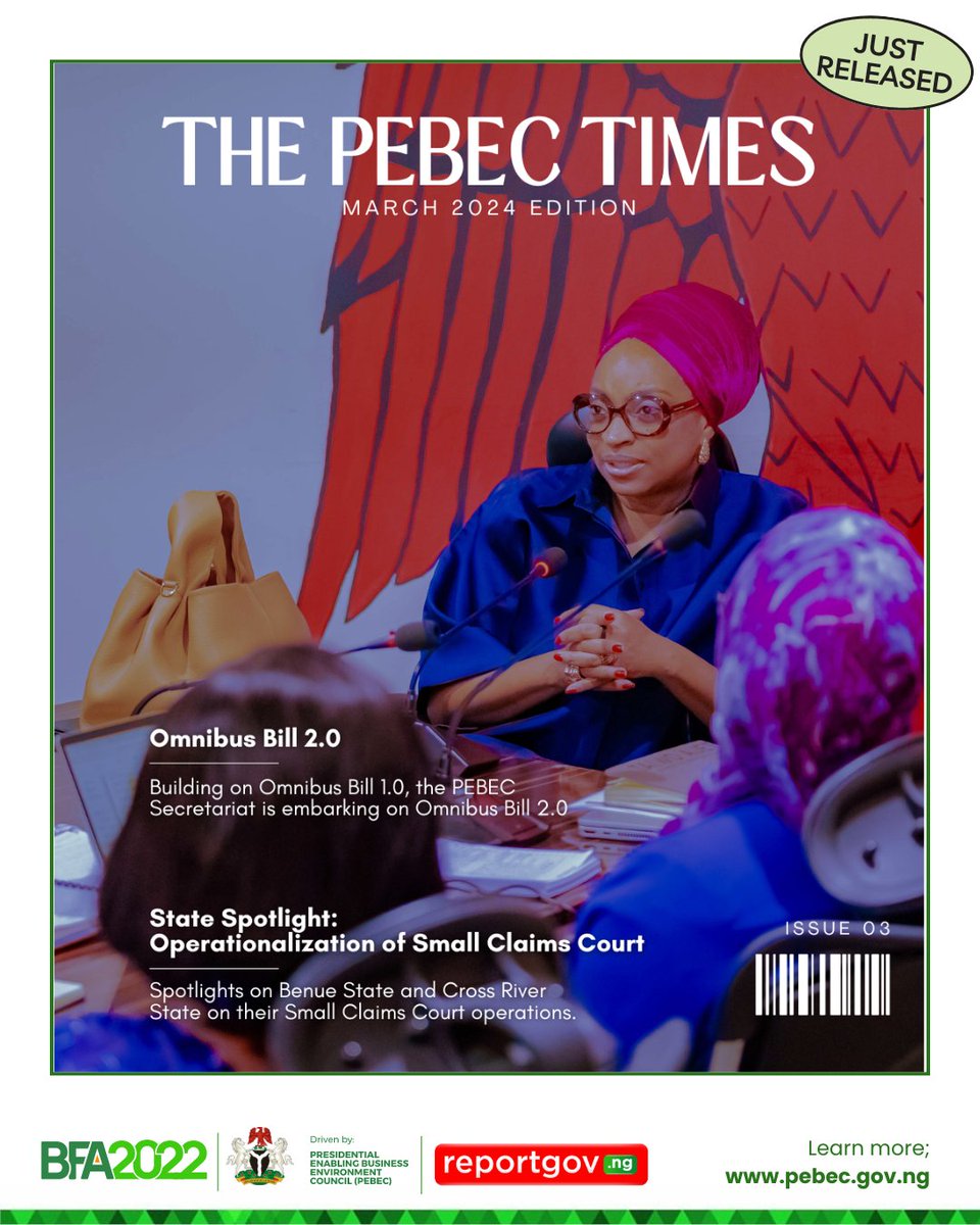 Missed the March edition of the PEBEC Times? Click this link to catch up on all the updates: mailchi.mp/5a6f6c9c7832/t… The PEBEC Times is the monthly email newsletter of @PEBECgovng highlighting key reforms, programs, and updates of the PEBEC. #PEBECWorks #EaseOfDoingBusiness