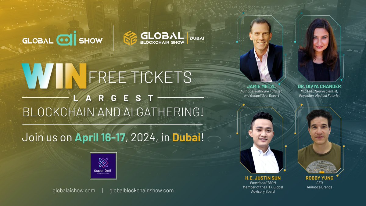 🤝 New Partnership Announcement With @0xGBS

🎁 Giveaway Total :- 25 Standard tickets & 5 Business passes for Dubai event 🎟️.

1️⃣ Follow @0xGBS & @SuperDefi_Dao
2️⃣ Follow Like, RT and Tag 3 Friends 

⏳ Ending Time : 6 Hour's

#TOKEN2049 #GlobalBlockChain