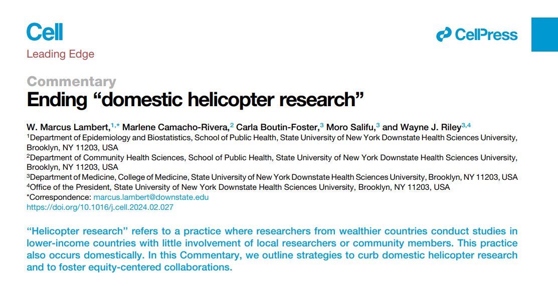 When 'researchers from more privileged institutions conduct studies in or collect data about marginalized communities with little to no involvement of local researchers' that is domestic helicopter research @marcus_phd sciencedirect.com/science/articl…