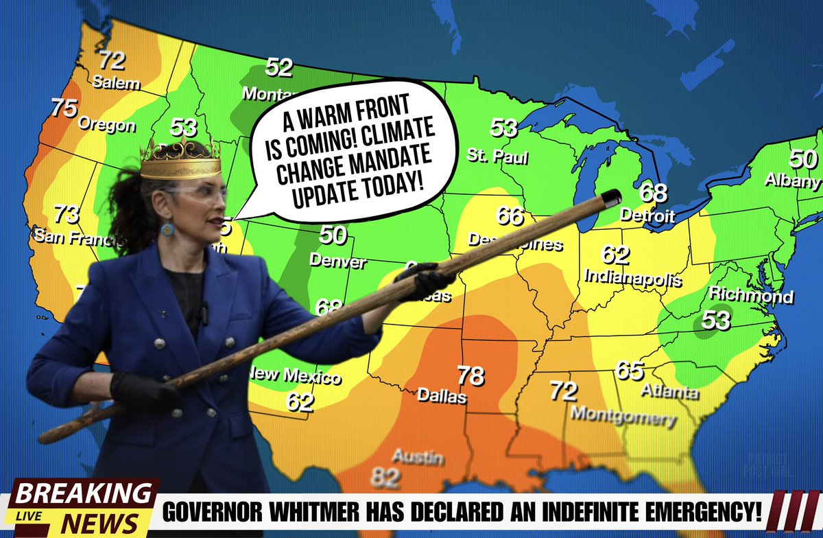 Governor Whitmer has asked Washington for a warm winter emergency declaration, because this mandate queen never lets a good “crisis” go to waste. #ClimateChangeMandates #PoorMichiganStayHomeStayGreen