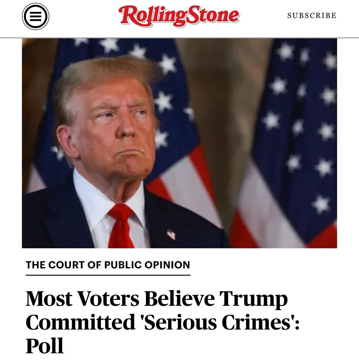 A new poll shows that the majority of voters believe Trump has committed “serious federal crimes” — plural.

Story: rollingstone.com/politics/polit…