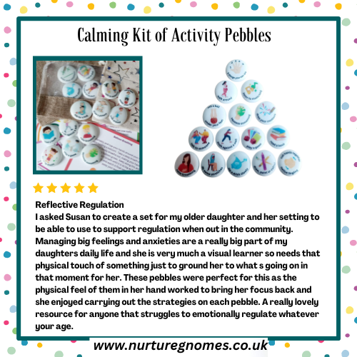 These Calming Kit of Activity Pebbles were designed by myself and my son, to help support self-regulation and negative thoughts. They can also be used while out and about/holiday and a great 'go to' resource. nurturegnomes.co.uk/product/calmin… #autism #AutismAcceptanceMonth #Emotions