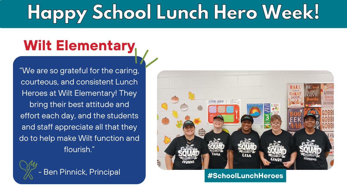 👩‍🍳 SCHOOL LUNCH HEROES 🦸‍♀️ | Happy School Lunch Hero Week to all of our dedicated nutrition services employees who keep our students fed! We're excited to highlight @jcpsschoolmeals staff this week! Today's 🌟: @WiltElementary #WeAreJCPS
