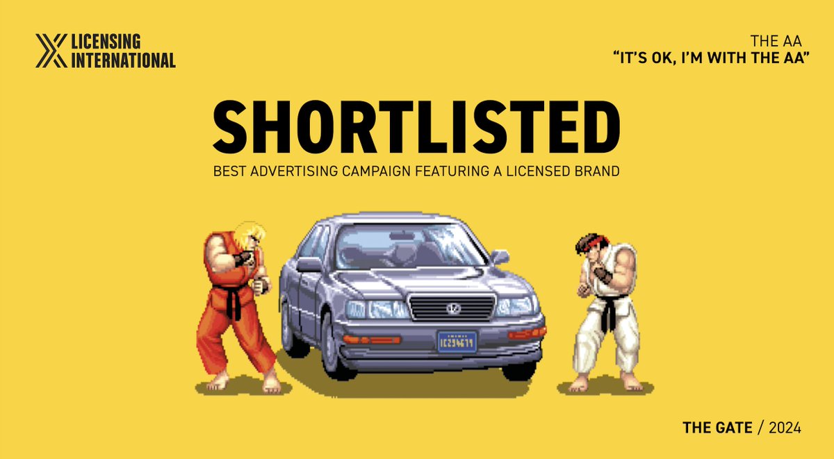 We are thrilled to announce our campaign for @TheAA_UK 'It's OK, I'm with The AA x Street Fighter’ has been shortlisted as Best Advertising Campaign Featuring a Licensed Brand at this year’s @Licensing_Intl Excellence Awards.🙌