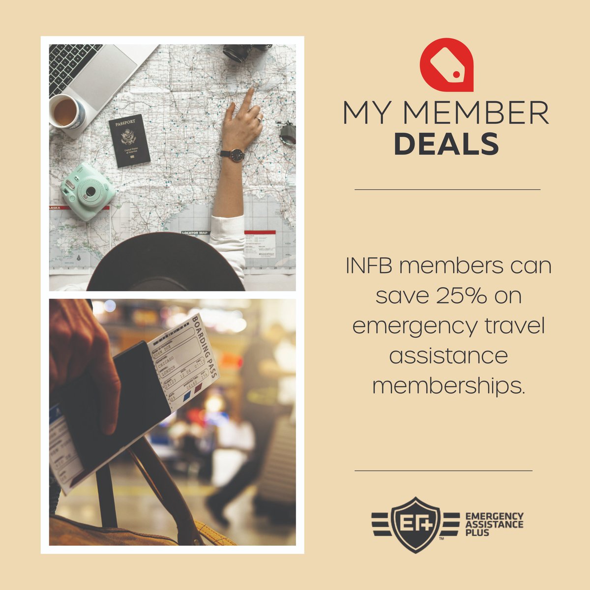 Taking a trip this summer? Pack peace of mind with an Emergency Assistance Plus plan. INFB members can save 25% on available plans. Learn more about this deal and others at infb.org/memberdeals. #MembershipMonday