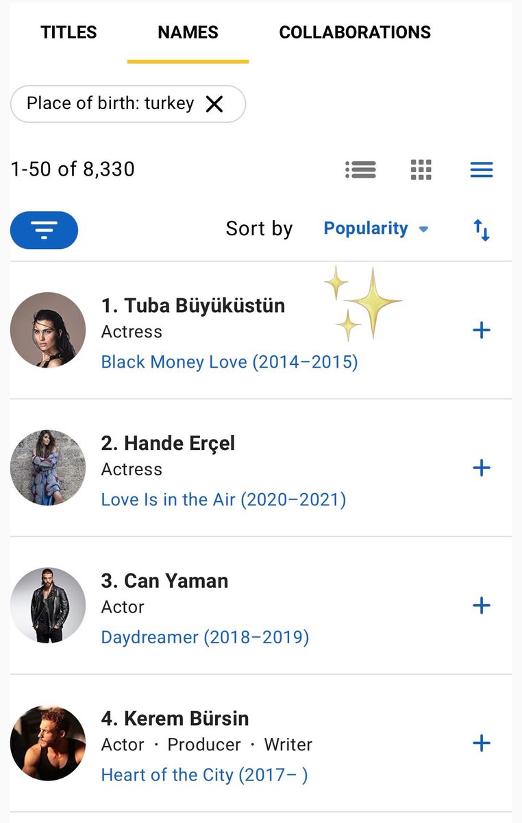 This week on IMDb Tuba is on 2,146th position out of 11M+ names worldwide 🌍 1st position in Türkiye 🇹🇷 imdb.com/name/nm1735048/ #TubaBüyüküstün 👑🔝🧿