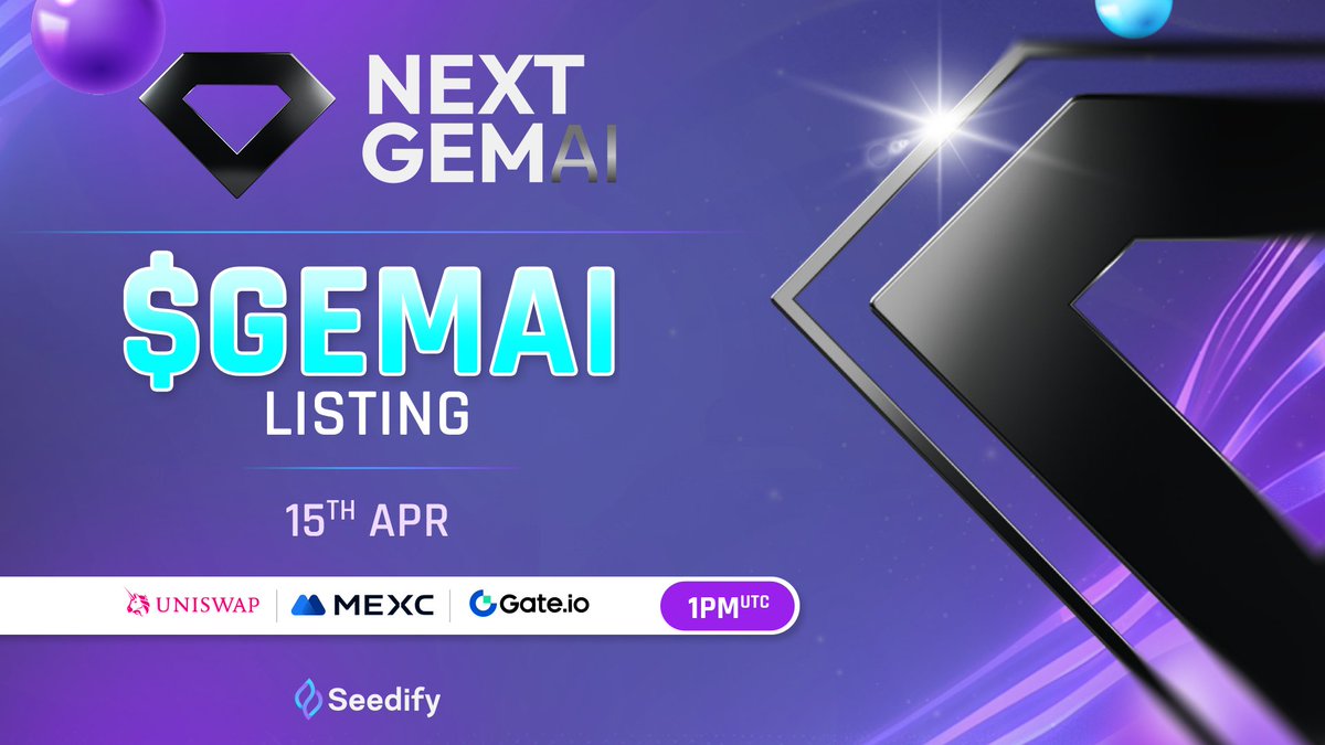 The listing day of <a href="/NextGemAI/">The Next Gem - AI Web3 Protocol</a> is here 🎉

Their token $GEMAI will be available from 1 pm UTC at @gate_io <a href="/MEXC_Official/">MEXC</a> and <a href="/Uniswap/">Uniswap Labs 🦄</a>

🔗 Chain: ETH
💰 Total Supply: 850,000,000
💵 Listing Price: $0.0051