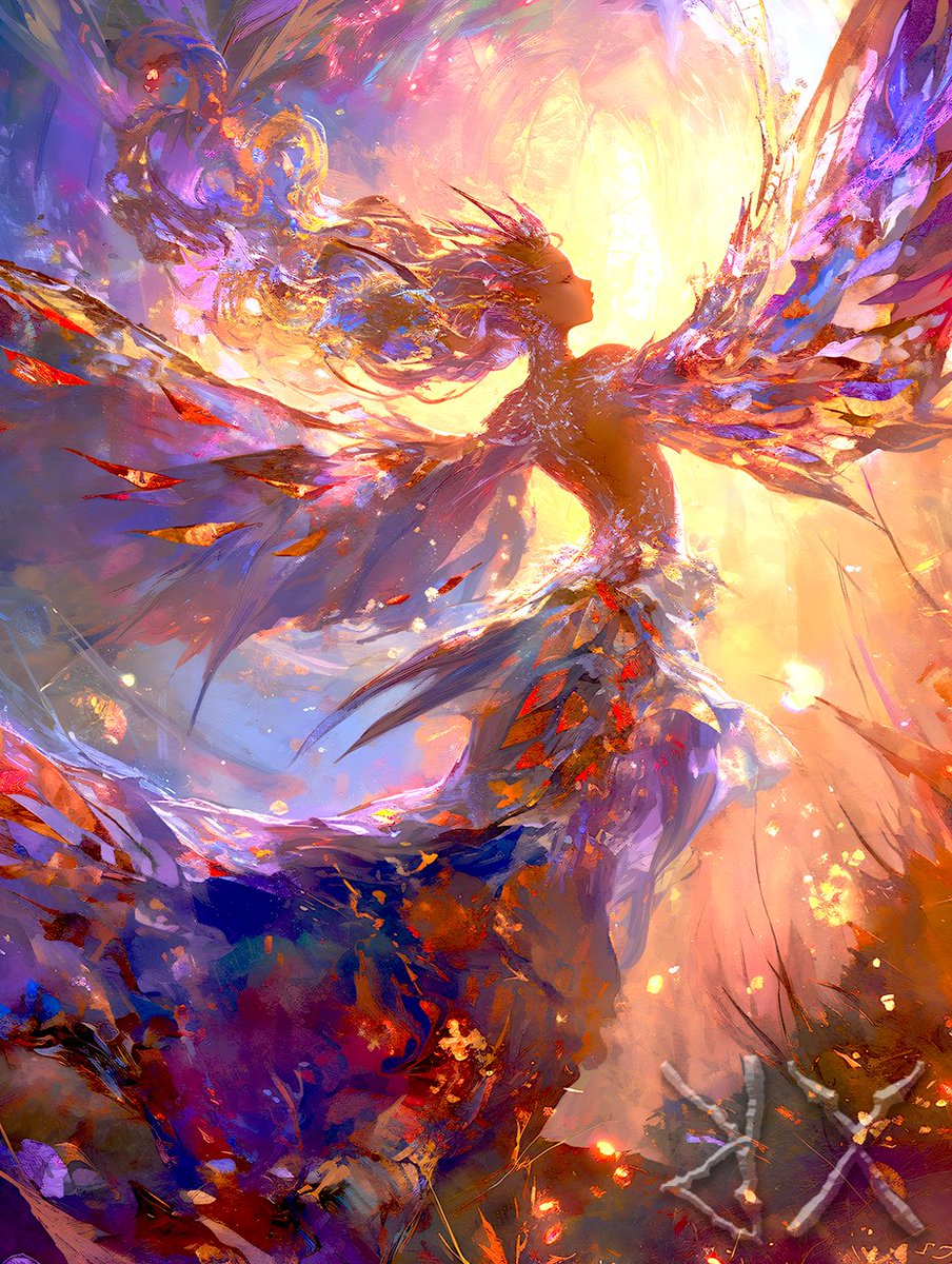 TaleOfCards's tweet image. 【ルーンから生まれるカード】
4/16のカードはラドᚱ/ギューフᚷ

妖精族：「イリディエラ」 
　教養と知識を運ぶ精霊。
　 知の宝庫としての役割を果たし、学びや成長を求める者への道を照らす。
#AIart