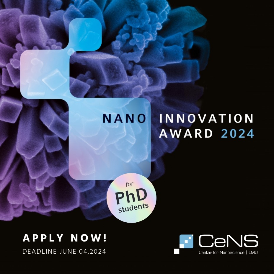 CeNS_LMU's tweet image. Applications welcome for the #NanoInnovationAward 2024!
€ 9,000 prize money for innovative PhD research in Bavaria. cens.de/research/nano-…