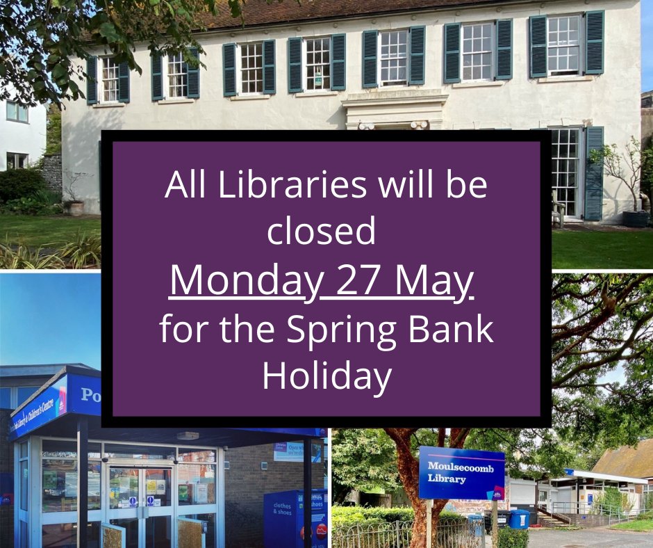 All Brighton & Hove Libraries will be closed on Monday 27 May for the #SpringBankHoliday 📚 No loans will be due back that day 📞 Our 24 hr renewal line 0303 123 0035 will be open 💻 You can use all our online services including eBooks & eAudiobooks 👇 brighton-hove.gov.uk/libraries