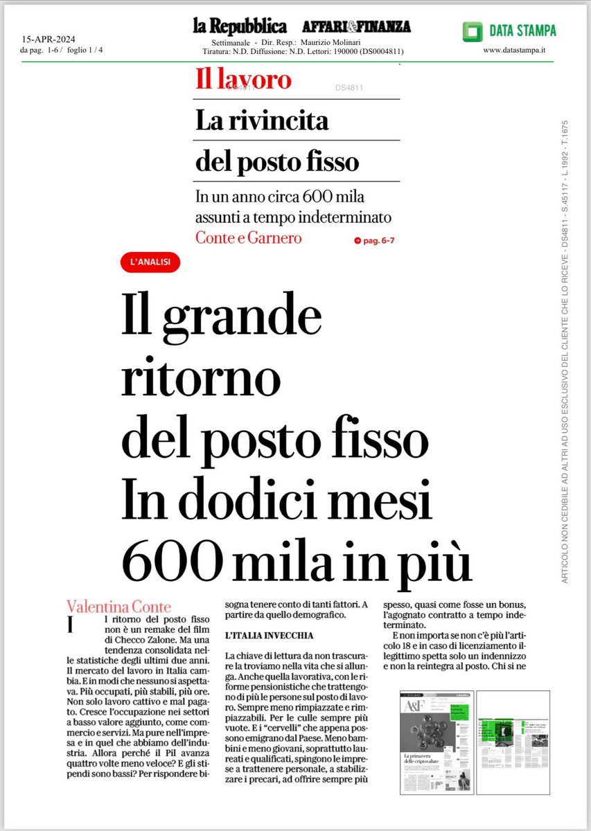 maudelconte's tweet photo. I contratti a tempo indeterminato continuano a crescere. Sarebbe quindi utile concentrarsi sul vero problema di oggi, che non è il precariato ma i bassi salari. Qui qualche mia considerazione per @affariefinanza @repubblica di oggi. https://t.co/YDv77syPPM