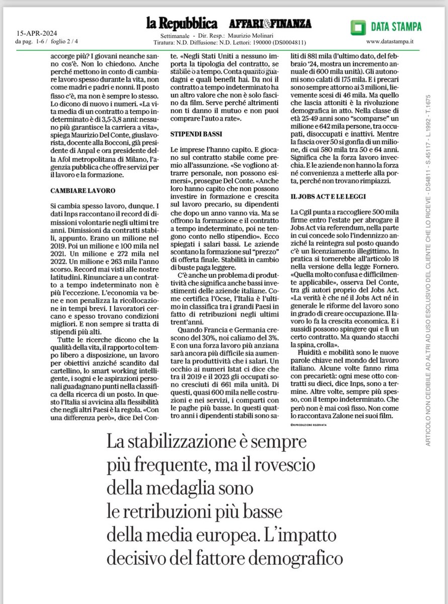 maudelconte's tweet photo. I contratti a tempo indeterminato continuano a crescere. Sarebbe quindi utile concentrarsi sul vero problema di oggi, che non è il precariato ma i bassi salari. Qui qualche mia considerazione per @affariefinanza @repubblica di oggi. https://t.co/YDv77syPPM