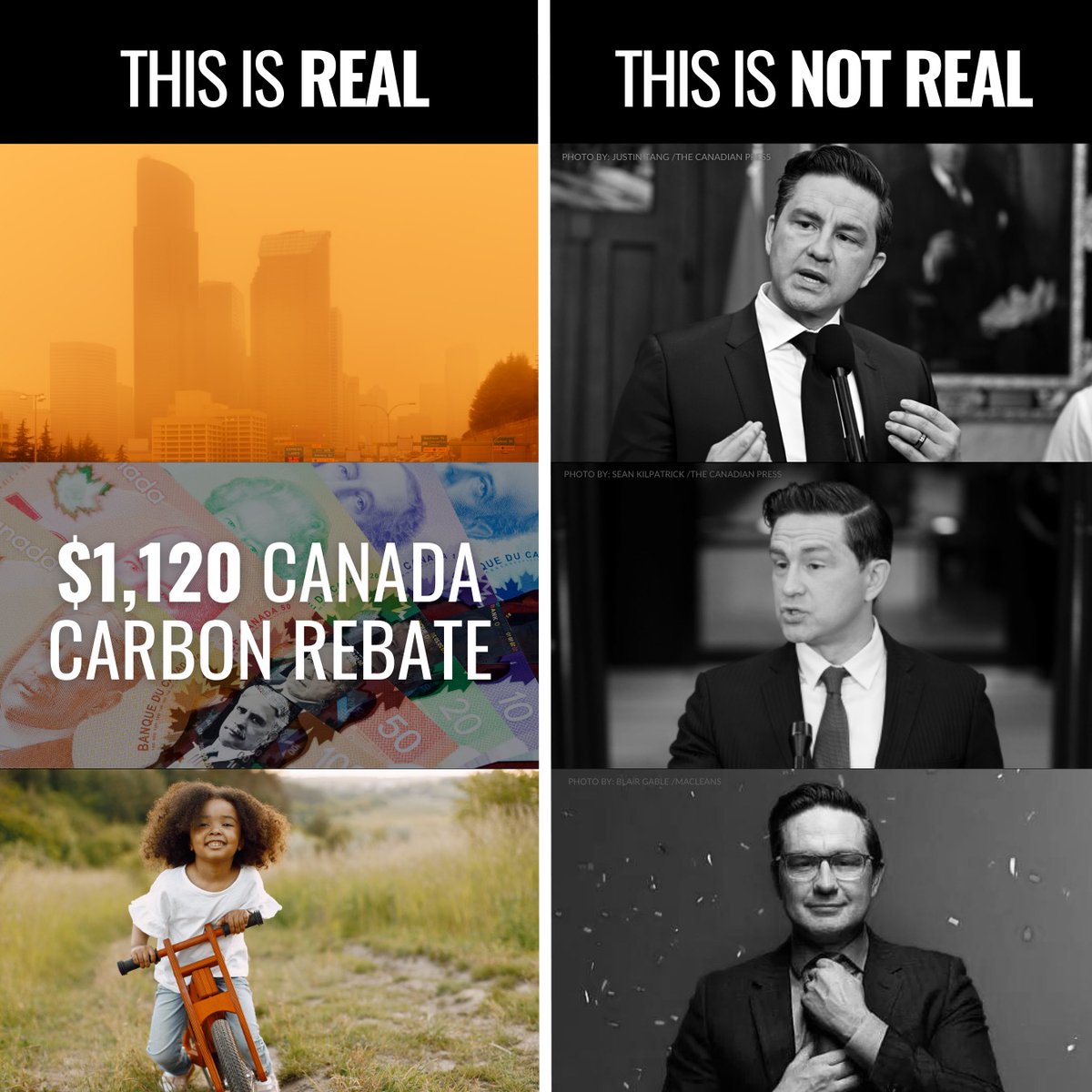 Irek_K's tweet photo. The Canada Carbon Rebate is real.
Today, your first quarterly payment lands. For families of four, that's $1120 each year.

Smoke from forest fires is real.
Climate change is real.

The price on pollution is real. 
And it works. For you. Your family.
For our kids. And grandkids. https://t.co/kAUHEA0DJd