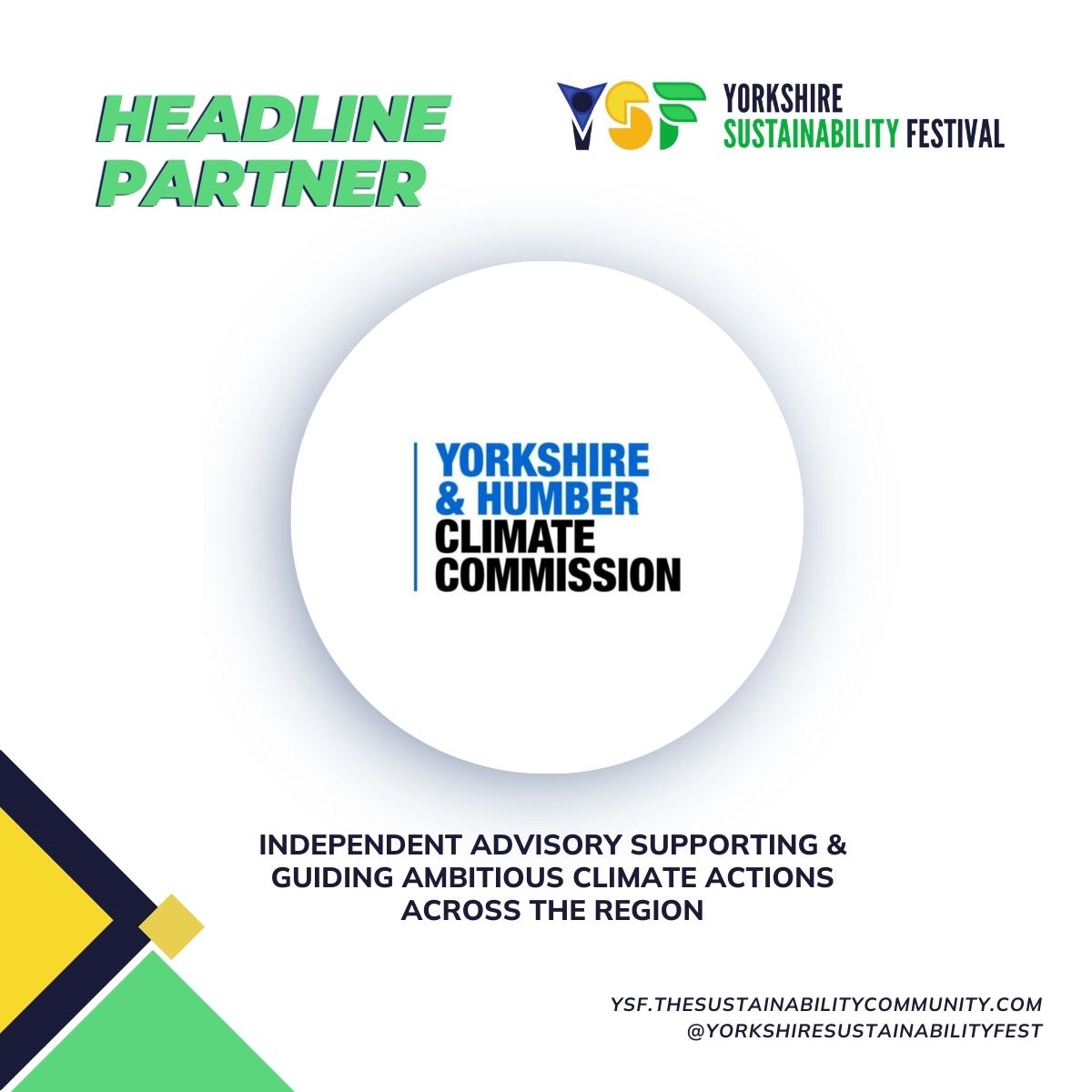 The Yorkshire & Humber Climate Commission is an independent advisory body to support & guide ambitious climate actions across the region, and they're joint headline sponsor for #YSF2024! 🙌 Make sure you join us! 🎟️👉 : bit.ly/3uglmRS #ClimateAction