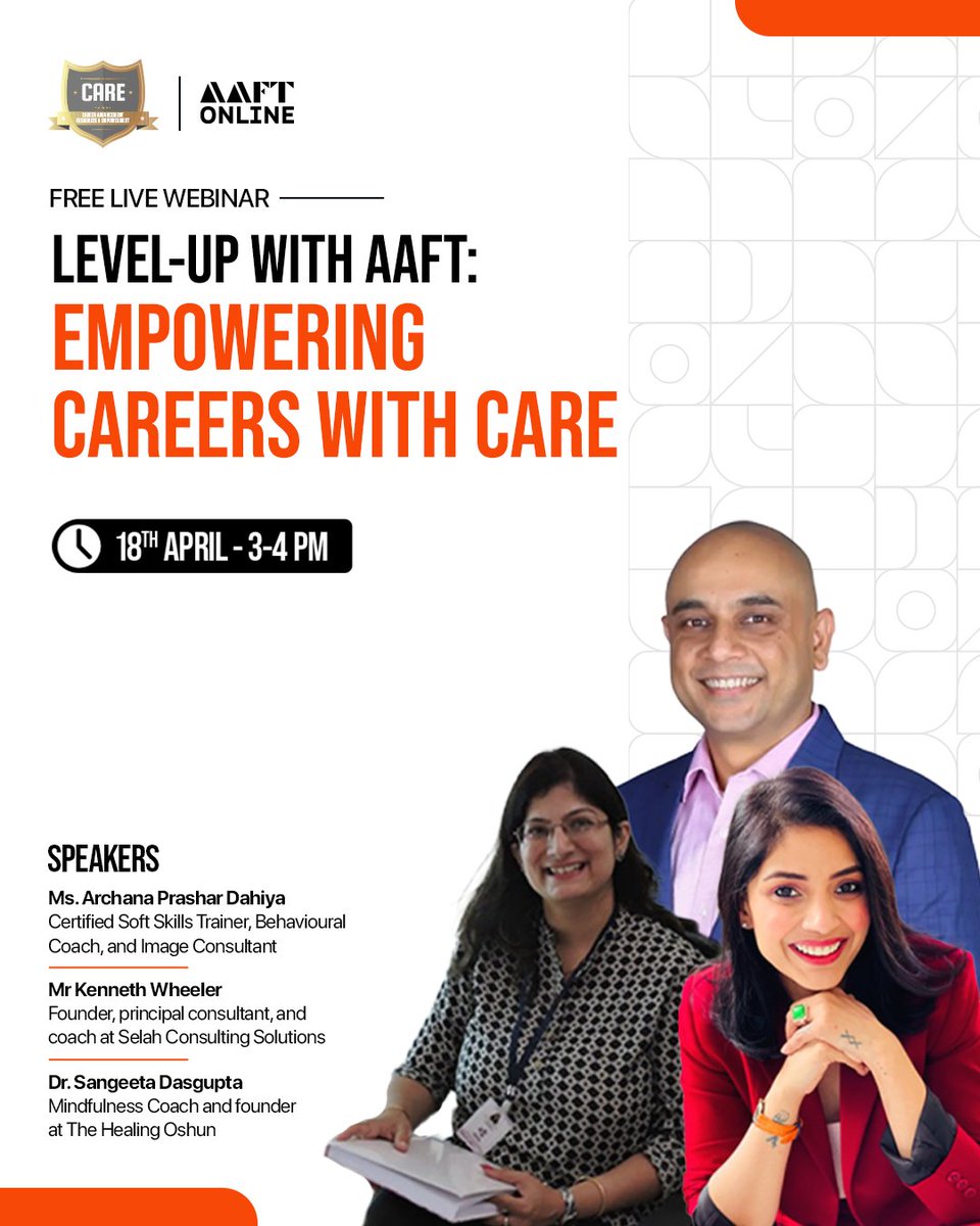Join us for the launch of CARE on April 18th, 3-4 PM! Discover tailored guidance, influential connections, & must-have skills for your career. 

🔗 Register: bit.ly/3vK2Nqa

#AAFTOnline #OnlineCourses #CARE #CareerAdvancement #Resources #LiveWebinar #LaunchEvent